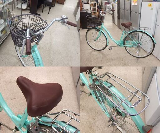 26インチ 自転車 シティサイクル サビ多め ミントグリーン系 ママチャリ 荷台 ☆ 札幌市 北区 屯田 26インチ 自転車 シティサイクル サビ多め ミントグリーン系