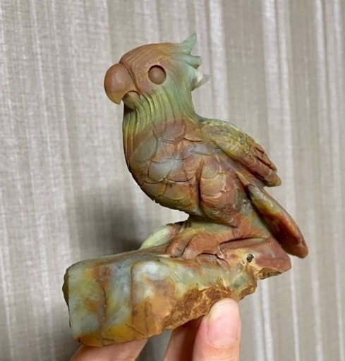 アマゾンナイト 彫刻 鸚哥 インコ 鳥 動物 天然石置物 パワーストーン 幸運