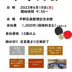 6月18日(日)卓球大会in平野区画整理記念会館
