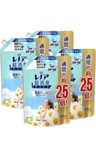 レノア 超消臭1WEEK 柔軟剤 部屋干し 花とおひさまの香り 詰め替え 980mL x4袋