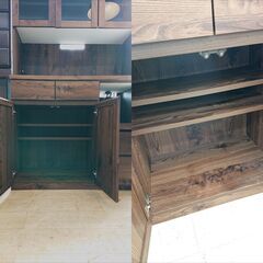 キッチンボード ダークブラウン 木目調 3枚扉(上) 引出し4個 スライド