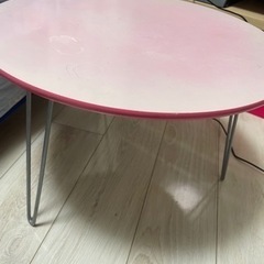 折りたたみ式　丸テーブル　ピンク　