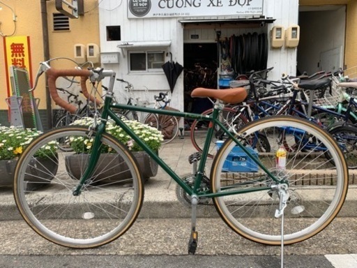 ロードバイク　美品　3x7変速　緑　700x28c