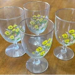 昭和レトロ　花柄　ゴブレットグラス　ワイングラス　4脚セット