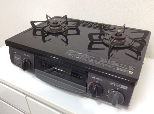（4/16受渡済）JT6726【RINNAI/リンナイ ガスコンロ 都市ガス】美品 2021年製 KG34NBKL 家電 キッチン レンジ ガステーブル 左側強火 ホーロー