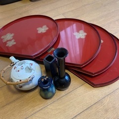 ノリタケ急須（蓋カケ）、花瓶、盆