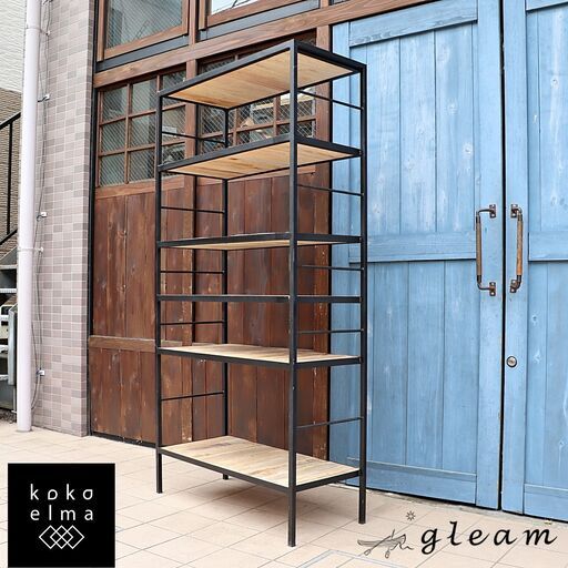 gleam(グリーム)のpallet shelf L(パレットシェルフL)です。古材とスチールを合わせたインダストリアルなオープンラック。店舗の飾り棚としても♪西海岸風やブルックリンスタイルなどに！DD101