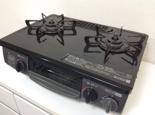 （4/10受渡済）JT6756【RINNAI/リンナイ ガスコンロ 都市ガス】2019年製 KG34NBKL 家電 キッチン レンジ ガステーブル 左側強火 ホーロー