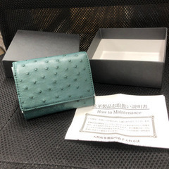皮 革 財布👛三つ折り財布 小型財布 グリーン