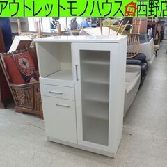 レンジボード 幅80cm 高さ115cm ホワイト コンパクト 食器棚 鏡面 エナメル ニトリ ミドルレンジボード レンジラック レンジ台 札幌 西野店