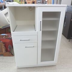 レンジボード 幅80cm 高さ115cm ホワイト コンパクト 食器棚 鏡面 エナメル ニトリ ミドルレンジボード レンジラック レンジ台 札幌 西野店