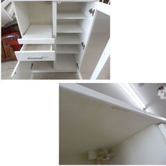 レンジボード 幅80cm 高さ115cm ホワイト コンパクト 食器棚 鏡面 エナメル ニトリ ミドルレンジボード レンジラック レンジ台 札幌 西野店