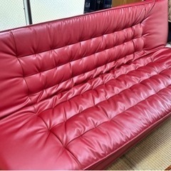 ニトリ ソファベッド 合成皮革 レッド