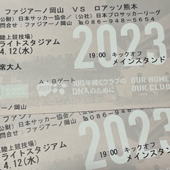 ファジアーノ岡山☆メイン側A自由席大人2枚セット☆4月12日