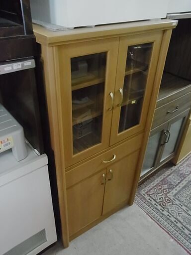 コンパクト　食器棚　キッチンボード　キッチン収納　サイドボード　ブラウン　木製　開き戸　引き出し