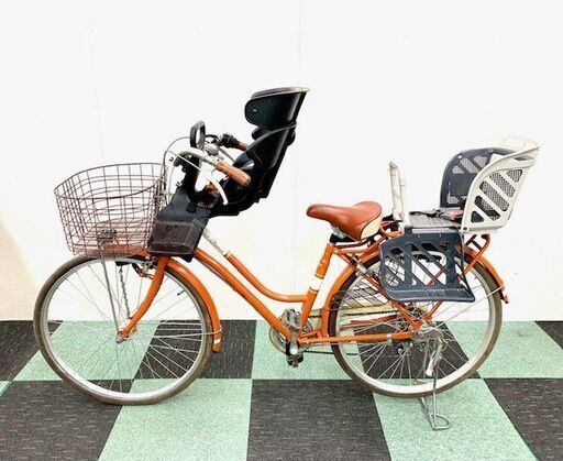 アサヒサイクル 3人乗り自転車 ママチャリ 子供乗せ 26インチ 6段ギア オレンジ お迎え 送迎 買い物 お出かけ 鍵付き