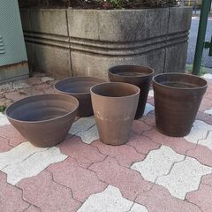 植木鉢　３種類５個　差し上げます。（ポリピロピレン樹脂）