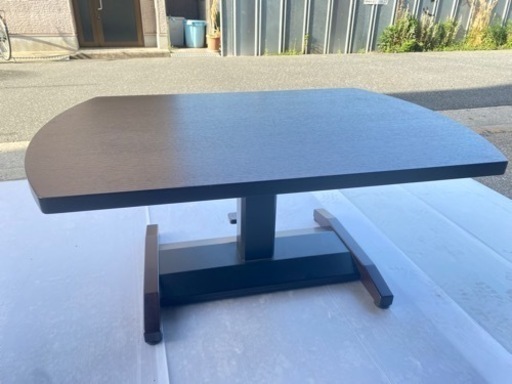 テーブル　高さ調整可能　ブラウン
