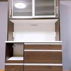 食器棚　キッチンボード　120㎝　ブラウン×ホワイト　木目調