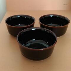 美濃焼　趣味の陶器　小鉢　小丼　黒　3個　レトロ