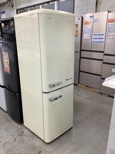 レトロデザイン2ドア冷蔵庫　A-stage　ARE-198LW　2020年製　198L