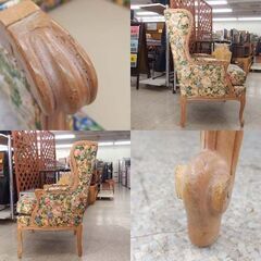 アメリカ家具 Thomasville/トーマスビル 1人掛け ロココ様式 ウィングチェア アームチェア 花柄 猫脚 札幌市 屯田店