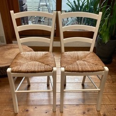 南国リゾート風☆木製・籐の白い椅子　二脚