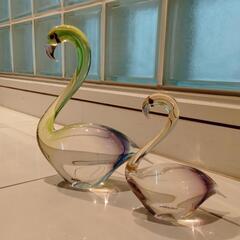 Multi Glass スワン 白鳥 ペア 2羽 ガラス製
