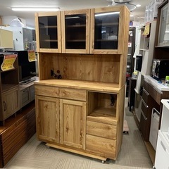 【超美品‼️】定価12万♪ 現行モデル 大川家具(隈木工所) 120cm幅キッチンボード 食器棚 収納家具 木目調ナチュラル♪