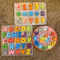 知育玩具　jadore 木のおもちゃ　アルファベット、数字、時計