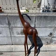 キリン　置物　ハンガー　木彫り
