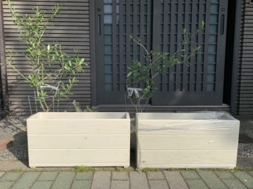 ✦予約済✦2 木製スリムプランター 白 ホワイト1台✦60x19x30cm 容量22L