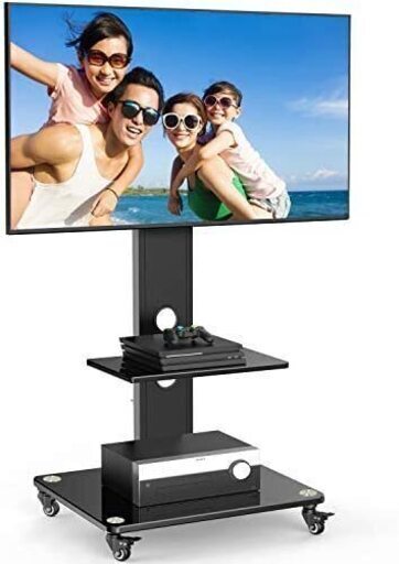 【開封済未使用品】32-65インチ対応 壁寄せ大型TVスタンド 高さ調節可能 キャスター移動式