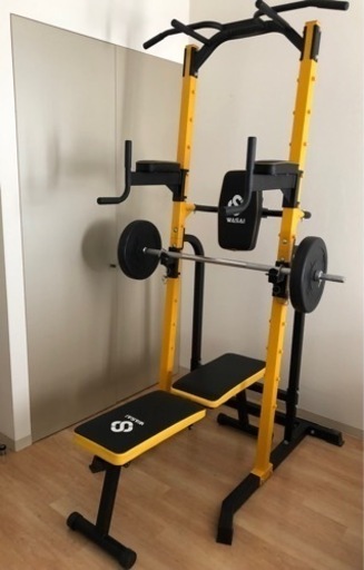 WASAI ぶら下がり健康器 トレーニングベンチ＋バーベル片側10kg×2 | w2