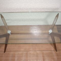 【ジモ取引終了9/6】≪yw623≫ Calligaris/カリガリス ガラステーブル TOKYO/トウキョウ ウォールナット 横幅約85cm ダイニングテーブル 机/家具 50413-04