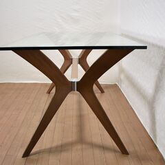 【ジモ取引終了9/6】≪yw623≫ Calligaris/カリガリス ガラステーブル TOKYO/トウキョウ ウォールナット 横幅約85cm ダイニングテーブル 机/家具 50413-04