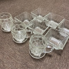 昭和レトロソガガラス角小鉢6組　ジョッキ小皿3組セット