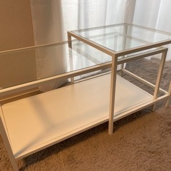 【引取先決定★】IKEAガラステーブル2点セット　白色(お値下げ...