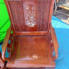 中古　唐木造りの高級螺鈿象嵌イス2脚セット