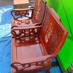 中古　唐木造りの高級螺鈿象嵌イス2脚セット