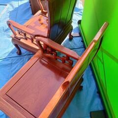 中古　唐木造りの高級螺鈿象嵌イス2脚セット