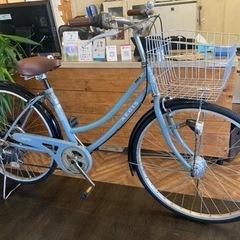 タイヤ、チューブ新品！LEDオートライト】6段変速 26インチ 水色