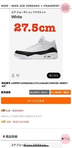ナイキ　ジョーダン3レトロ　フラグメントコラボ