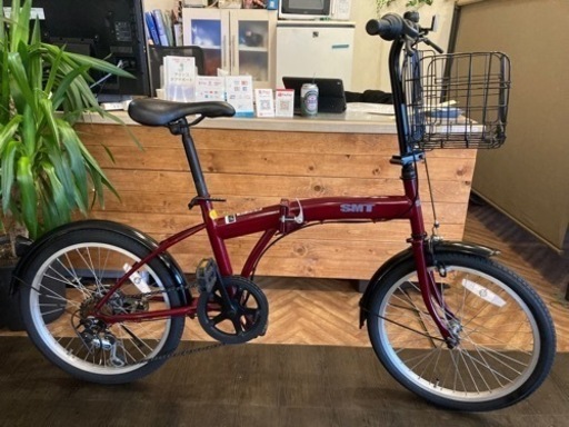 【後付けカゴ付き】6段変速　20インチ折りたたみ自転車　レッド