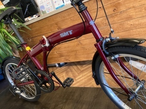 【後付けカゴ付き】6段変速　20インチ折りたたみ自転車　レッド