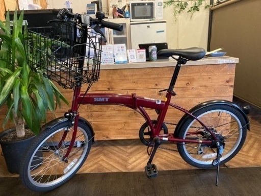 【後付けカゴ付き】6段変速　20インチ折りたたみ自転車　レッド