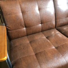 自社配送有 レザータッチ アイアンフレームソファー 2人掛け