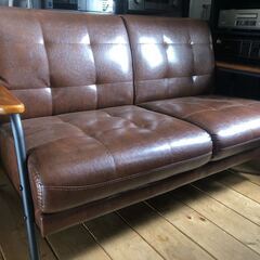 自社配送有 レザータッチ アイアンフレームソファー 2人掛け