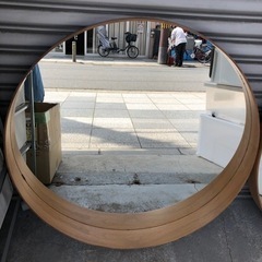 #7255 IKEA ウッド　丸鏡