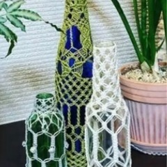 マクラメ編み瓶カバー　ハンドメイド　空瓶リメイク　花瓶　３本